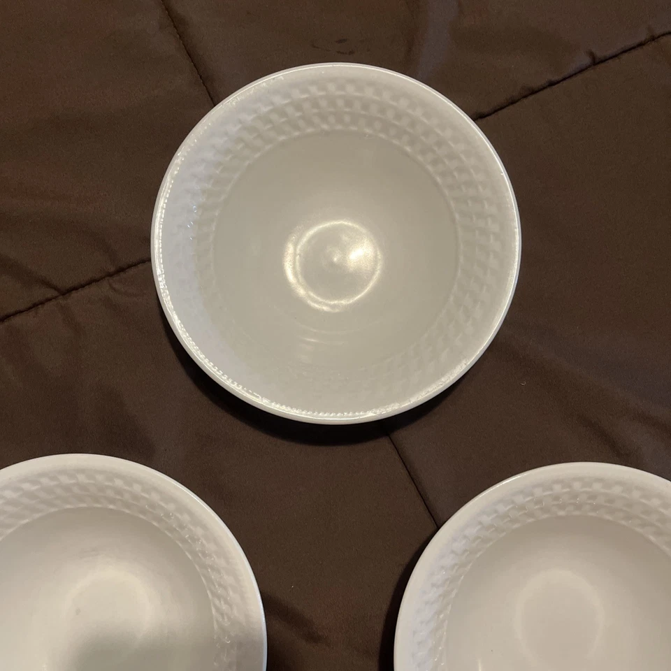 "3 cuencos de sopa de cereales Oneida con canasta de mimbre blanco 6,25"" M1 gran oferta comprar ahora" Foto 3 de 4