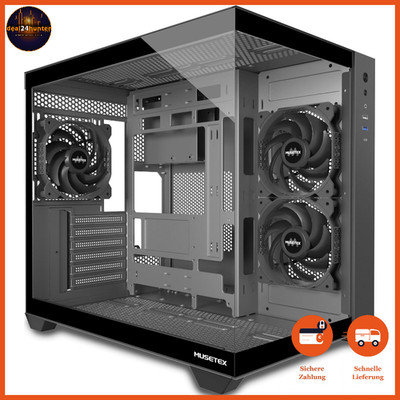 PC Gehäuse ATX Mid Tower Tempered Glass Schwarz 270° Full-View 3 Lüfter