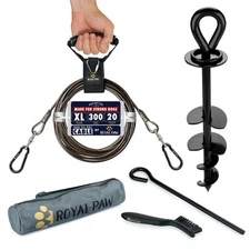 Dog Tie Out Cable and Stake 20ft - for Large Dogs up to 300 lbs - Heavy Duty ...