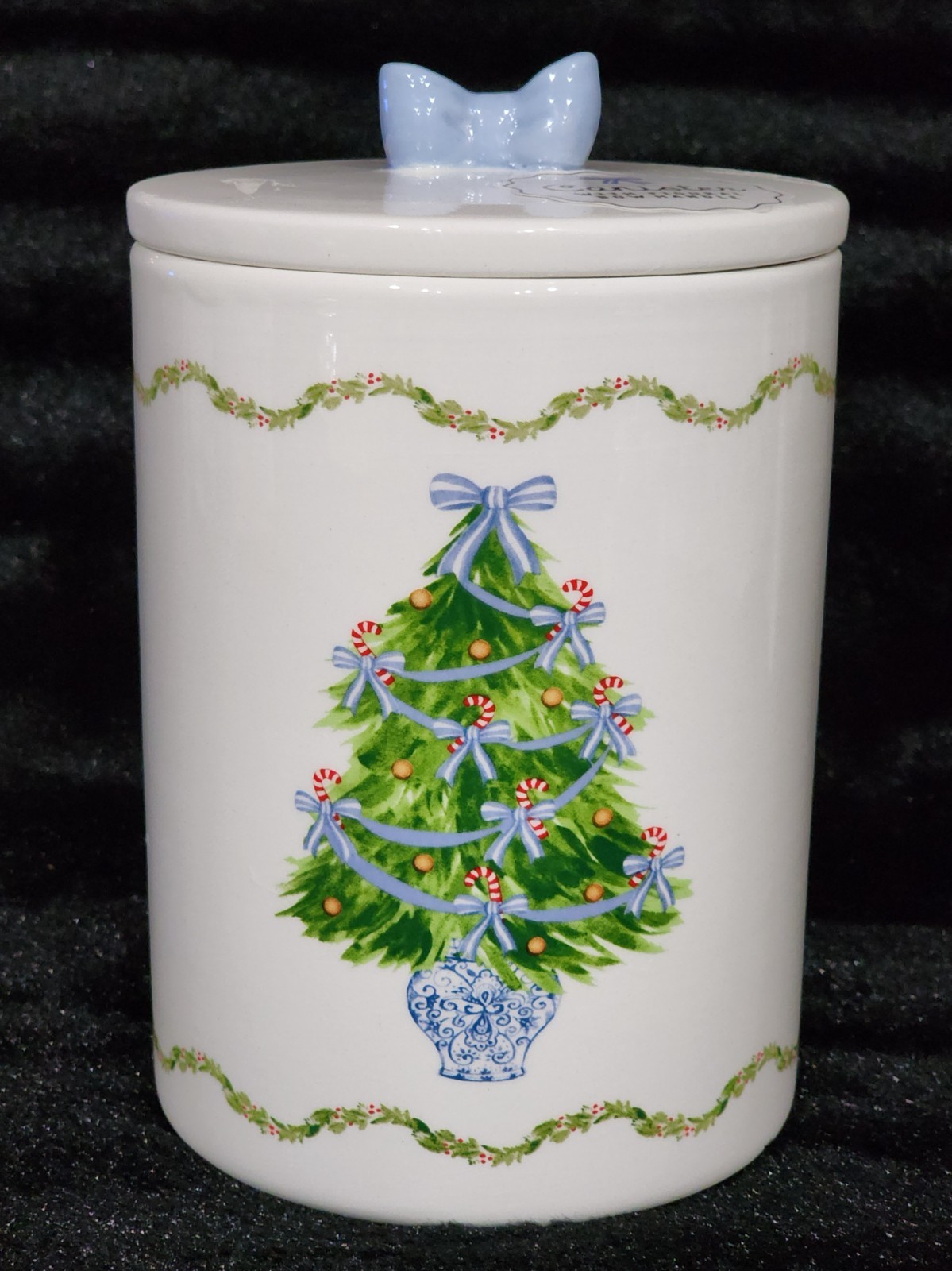 Blue & White Christmas Tree Coffee Mug Cup 4" Ceramic Chinoiserie Bows Haig TT