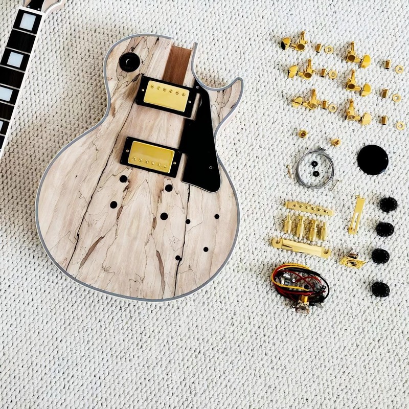 DIY 6 Six Electric Guitar Unfinished Kit Rosewood FB Spalted Maple Top GD Part
