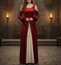 Vintage Red Crushed Velvet Medieval Renaissance Dress One Size Jo-Ann Costume 