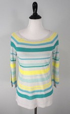 Ann Taylor Loft Gray Green Teal Yellow 3/4 Sleeve Light Knit Sweater Top Small