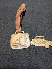 Vintage John Deere JD 570 Grader JD 690 Excavator Watch FOB Brass w LeatherStrap