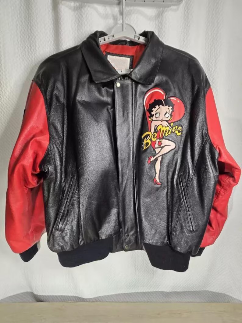 Vintage Betty Boop Leather Varsity Jacket Retro 90s Cartoon Bomber