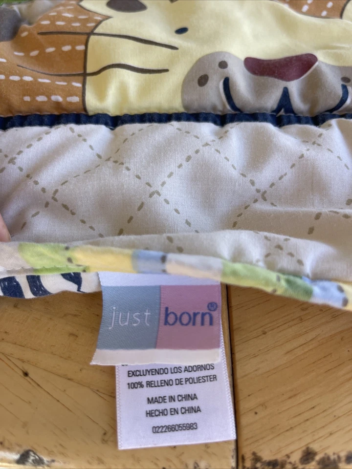 Edredón bebé recién nacido animales de la selva con sábana ajustable y falda de cama juego de guardería Foto 2 de 4