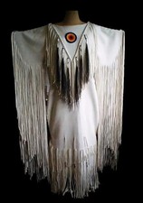 Women Native American Buckskin Leather Long Wedding Dress Pow-Wow White Dress