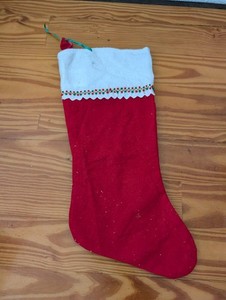 Felt Stocking with Holly Trim from Unknown - Linens (Felt, Ribbon Stocking, Trad