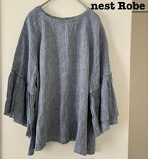 nest Robe Linen Blouse Frill Sleeve Gray Loose Natural Japan Womens