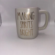 Rae Dunn Holiday Ceramic Mug Making Spirits Bright With Green Interior