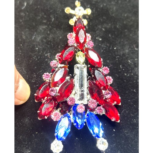 Eisenberg Ice Christmas Tree Brooch Large Multicolor Sparkle Holiday NWOT