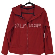 Tommy Hilfiger Sport Womens Red Fleece Full Zip Hoodie Sweatshirt Size M