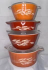 PYREX Autumn Harvest Wheat 4 Pc Bowl Set 474-B, 474-B, 402, 401 With Lids NICE