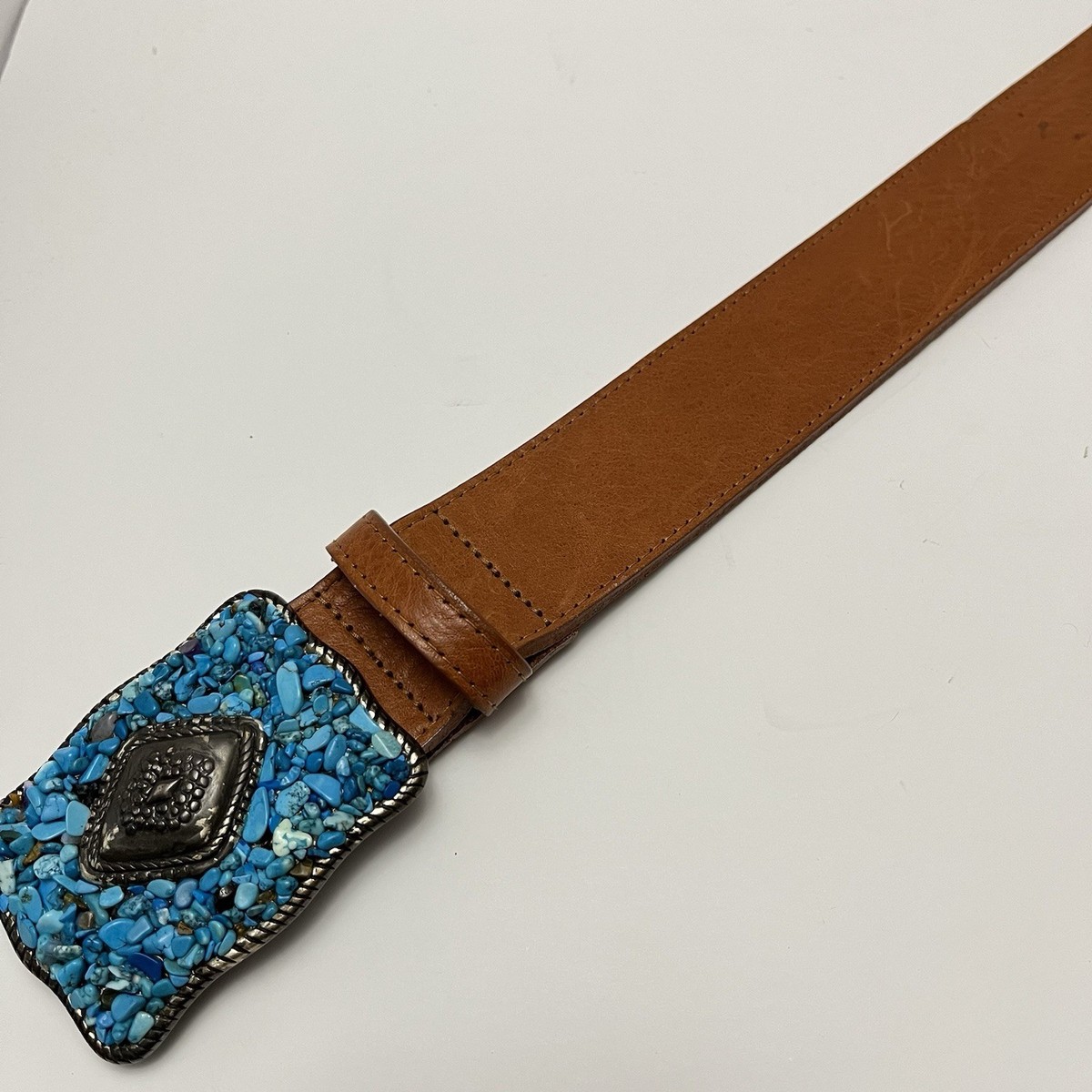 Avignon vintage women’s large suede leather turquoise belt Buy Ladies Western Belt Turquoise Oiled Leather 1 1/8 Inch  main image 4