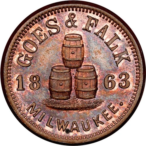 1863 Milwaukee Wisconsin Civil War Token Goes & Falk Brewery NGC MS64 Ex Hetrich