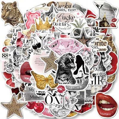 100PCS Lucky Girl Stickers, Silver Gold Y2K Aesthetic Vinyl Decals for Water Bot