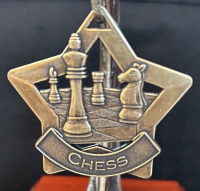 2 1/4  Gold Star Chess Medal With Ribbon (See All Photos)