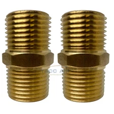 2 Pack Brass Pipe Hex Nipple Fitting 1/2" MNPT x 1/2" NPT Male Adapter