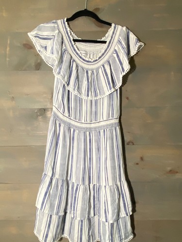 Studio West Apparel Dress Womens Size Meduim Ruffle Blue white lace ruffle Boho - Picture 14 of 14
