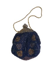 Antique Victorian Filigree Frame Multicolored Bead Purse Lined A1-65