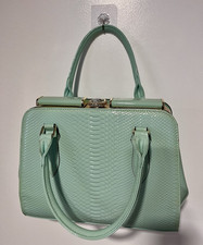 Mint Green Embossed Satchel/Top Handle Bag Zip Top Detachable Crossbody Strap