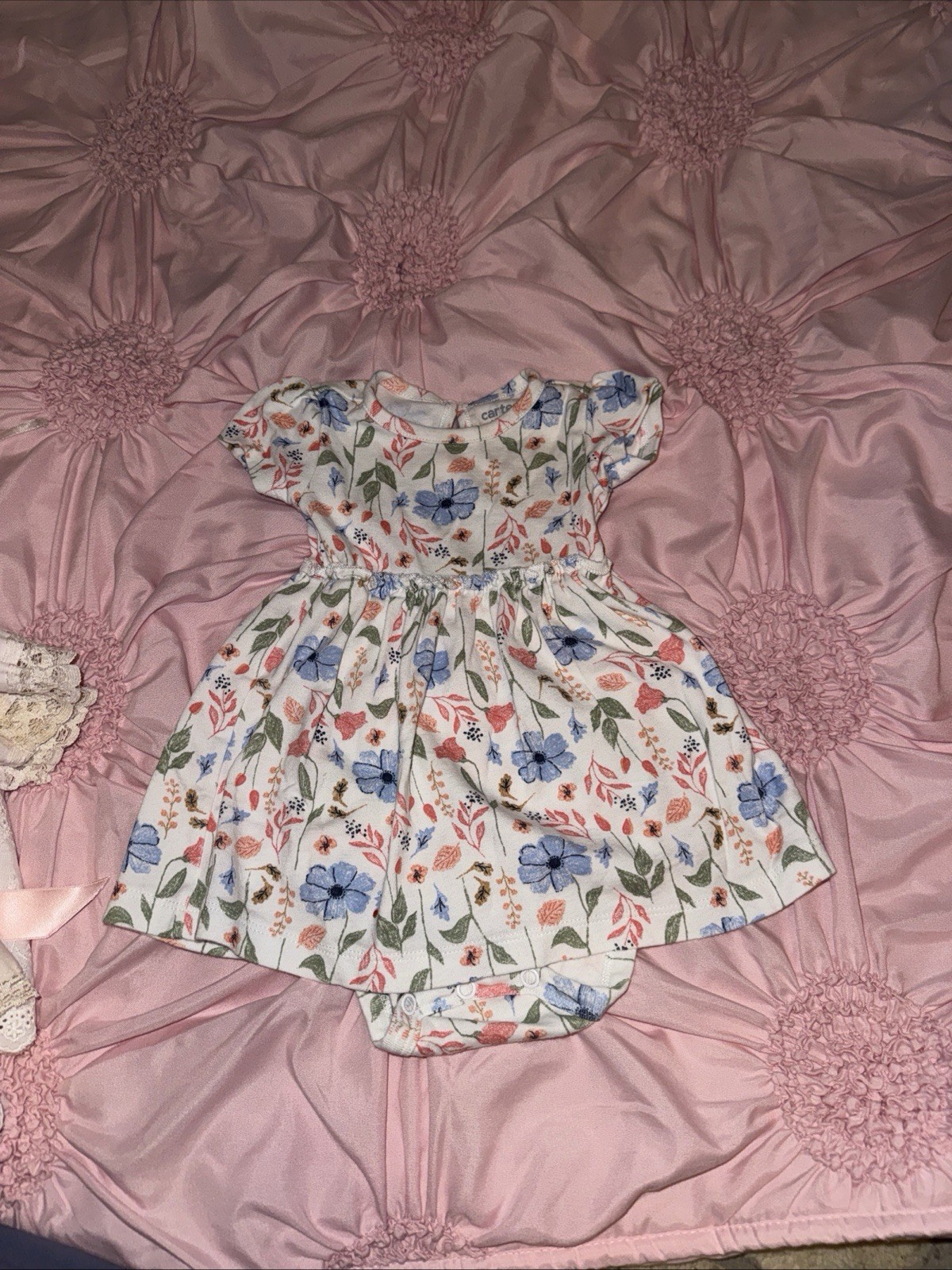 Carter's Baby Girl Colorful Floral Cotton Short Sleeve Bodysuit Dress White 3-6m