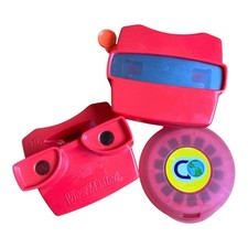 Vtg View Masters 3D Viewers 2014 Red Classic 2 , 2 Discovery Kids Reels w Case