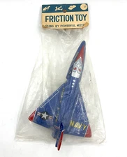 Friction Navy F-106 Convair Tin Litho Fighter Airplane Jet Toy Japan Vintage