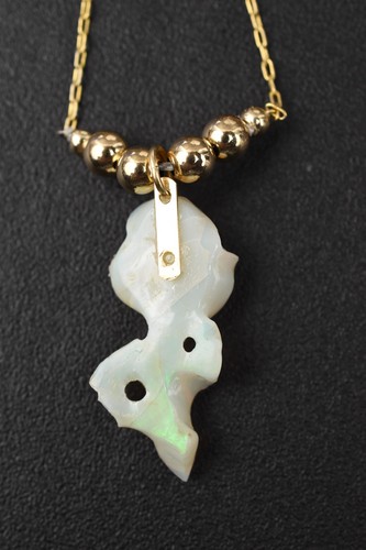 14K YG Chain w/ Gold Beads & Carved Rose Australian Opal 16" - 2.8g Gold - Picture 7 of 15
