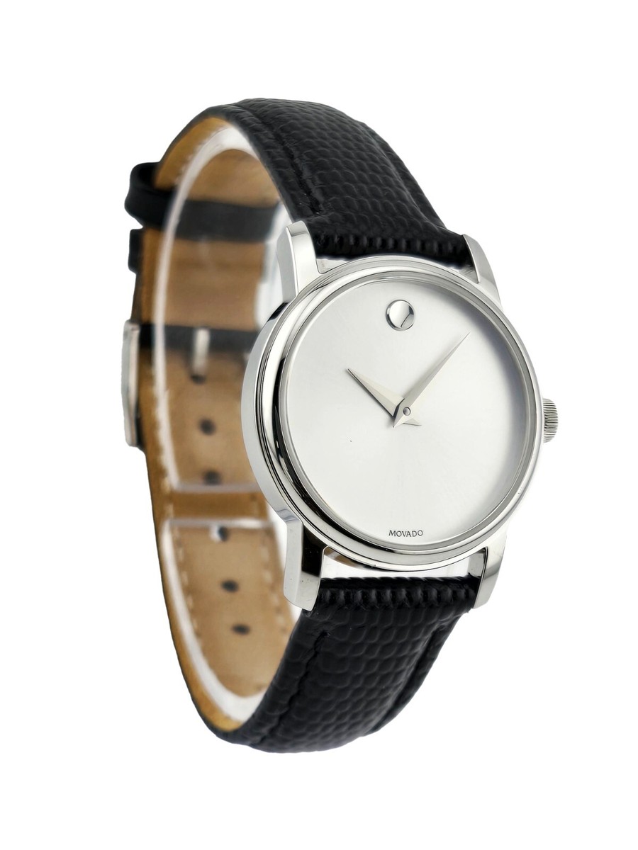 Movado Silver Dial with Black Leather Strap Movado Museum Dial silver tone case on Black Leather strap  main image 4