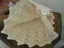 Sweet 4" x "3 vintage hand crocheted baby bonnet Christening Hat crochet strap