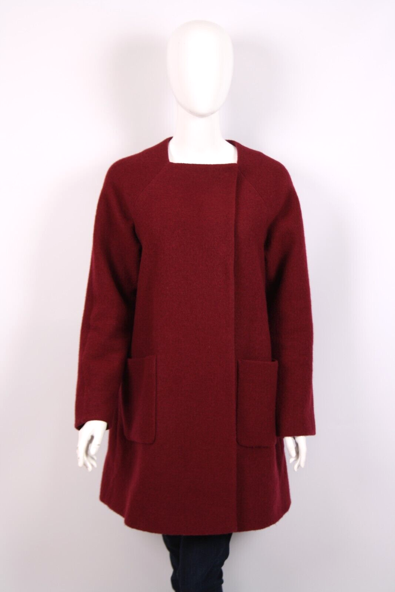 Cos Boiled Wool Coat Snaps Burgundy Womens size M-L