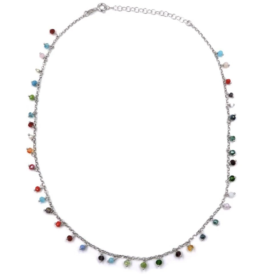 Collana in Argento 925 con Zirconi Pendenti di Vari Colori - Immagine 3 di 4