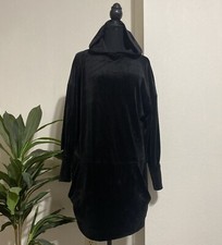 Express Sz S Velour Hoodie Dress Black Velvet 3/4 Sleeve Pockets Soft Stretch