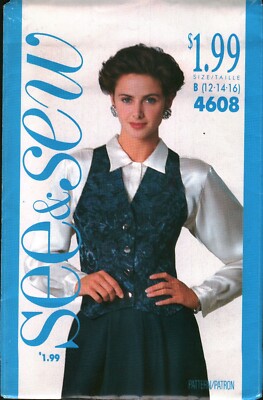 4608 Vintage Butterick Sewing Pattern Misses Fitted partially Lined Vest UNCUT