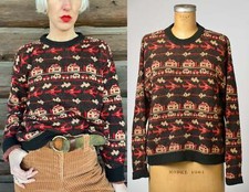 1960s Jantzen Novelty Sweater Planes Cars  Houses Fire and Rain Sweater