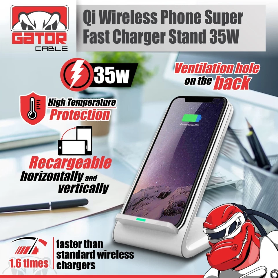 2x 35W Wireless Phone Charger Stand Pad Fast Charge for Samsung iPhone Universal - Image 3 of 4