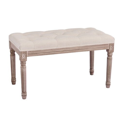 Seocndhand Vintage French Hallway Dining Bench Seat Rubberwood & Tufted Cushion eBay