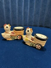 Vintage Baby Chicks Pushing A Cart Salt & Pepper  MCM  Easter Made in Japan