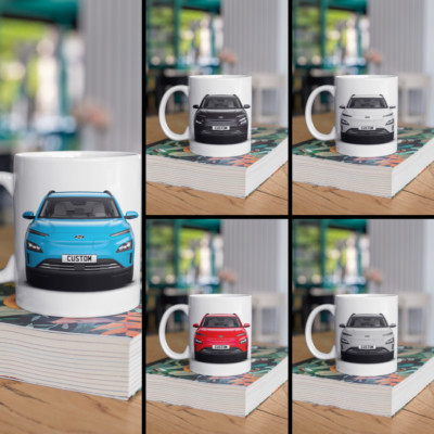 Personalisierter elektrischer Hyundai Kona Kaffeebecher Geschenk - Farbe wählbar - SCHNELLER VERSAND