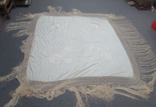 Antique Chinese Phoenix Piano Shawl Hand Embroidered Silk 50" x 50", 19" Macrame