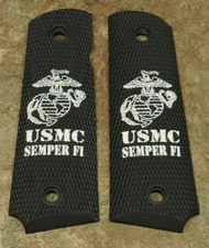 1911 Grips - USMC SEMPER FI EAGLE GLOBE ANCHOR - BLACK/WHITE - .45, AMBI, FULL