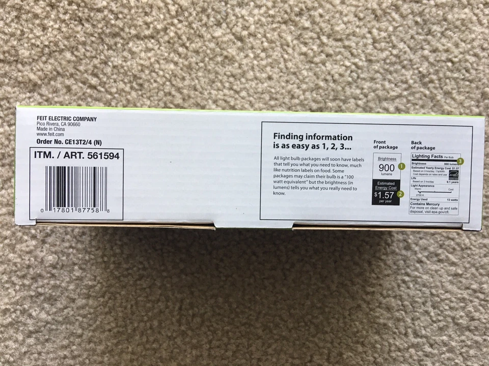 12 Light Bulbs Feit CE13T2 Conserv-Energy 60W Equivalent CFL 13-Watt 3Box 4/Pack - Image 2 of 4