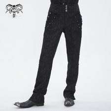 Devil Fashion Men Black Goth Retro Button Jacquard Party Pants Slim Fit Trousers
