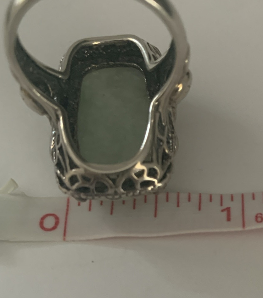 STERLING Dragon Head Rectangular RING JADE SZ-9 (… - image 13