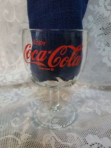 Coca-Cold Glass Goblet Thumbprint Stemmed Glass - Picture 3 of 8