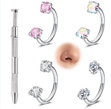 20g Nose Rings Hoops And Studs For Women Men - 316L Stainless Steel Nose Screw