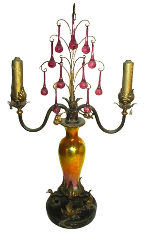 Large F. Steuben Carder Aurene Waterfall Lamp Orig. Prisms Joliet4You Mansion