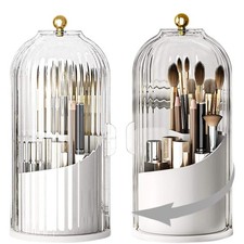 Rotating Toothbrush and Makeup Brush Holder Organizer with Sliding Lid - 3 Sl...