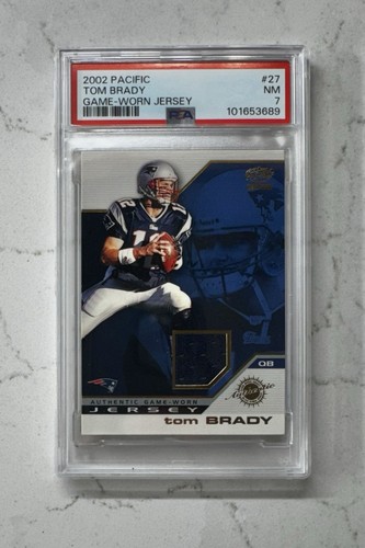 2002 Pacific Tom Brady #27 Rookie Season Game Worn Jersey Patch Patriots PSA 7